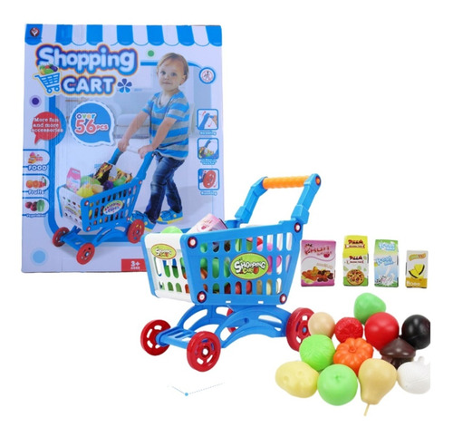 Carrito Supermercado Para Niños - 56 Piezas - Azul