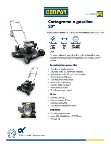 Imagen 2 de 3 de Cortagrama A Gasolina 3.5 Hp 20 Descarga Lateral Genpar Drop