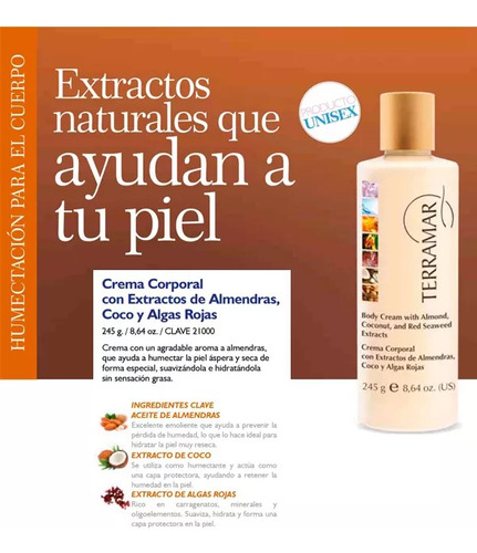 Terramar Kit Crema + Gel De Baño Almendras, Coco, Y Algas