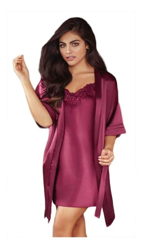 Pijama Bata Batola En Satin Mujer Bordada Calidad Envio Ya