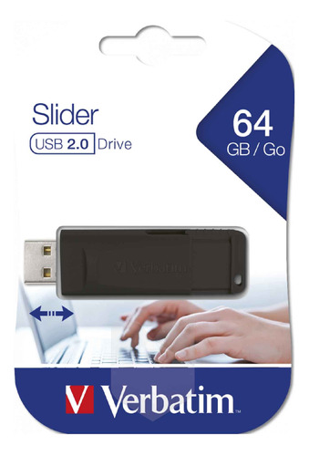 Pendrive Verbatim 64gb Slider Usb Negro