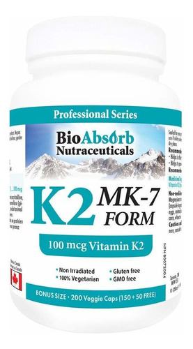 Vitamina K2 Mk-7 Suplemento De Forma. 100 Mcg. 200 Cpsulas V