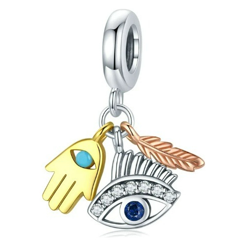 Charm Mano De Fatima, Ojo Turco, Pluma - Plata De Ley S925