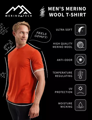  Merino.tech Camiseta de lana merino para hombre, 100