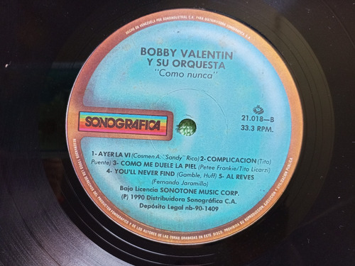 Eam Lp Vinilo Bobby Valentin Y Su Orquesta Como Nunca 1990 (Usado)