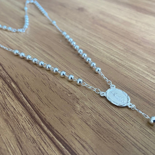 Imagen 3 de 9 de Collar Rosario Cruz Virgen En Plata .925 Agálea Joyería