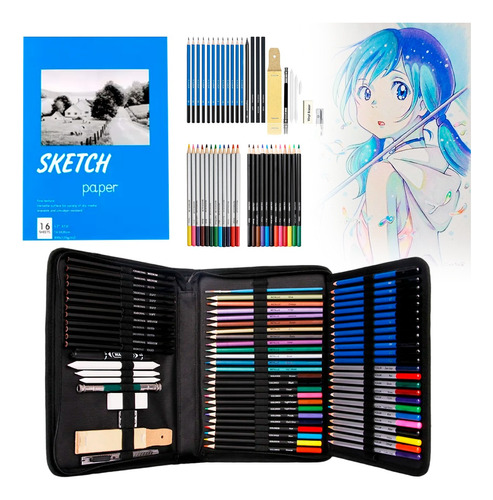 Kit De Lápices De Dibujo Y Bocetos Con Accesorios 71 Piezas