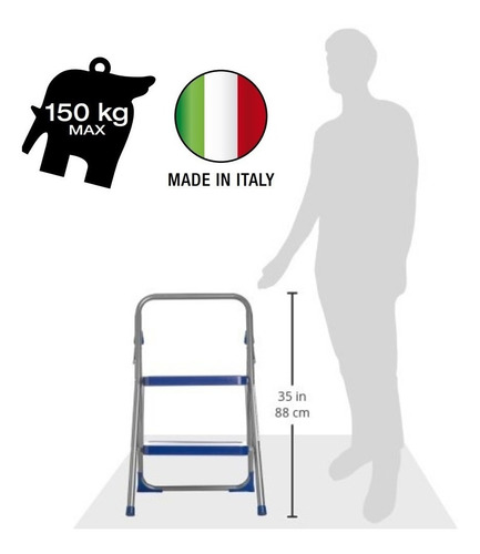 Escalera Taburete Plegable Acero Banqueta 2 Escalones Marca Framar Hecha En Italia - Hay Stock