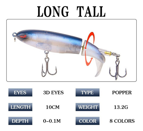 Señuelo Pesca Cola Giratoria Whopper Plopper 10cm Truchas C2