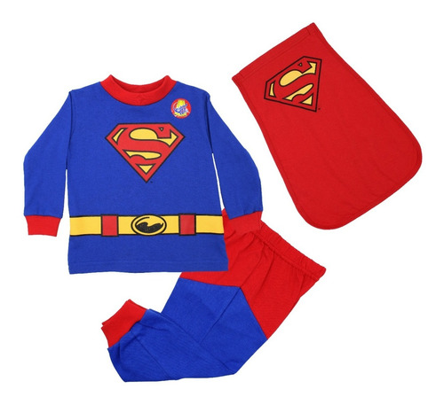Imagen 1 de 9 de Pijama Superman Bebé Niño 3 Pzs Sudadera Pants Capa Disfraz 