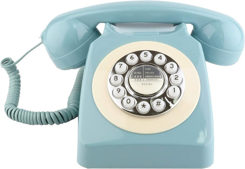 Telefono Fijo Retro, Diseño Rotatorio Clasico, Azul