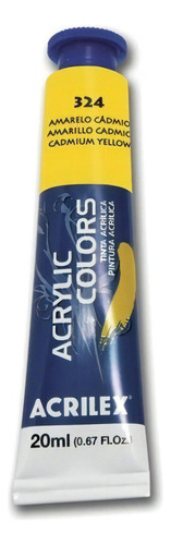 Tinta Acrílica Acrylic Colors 20ml Bisnaga Acrilex Cor 324 Amarelo Cádmio