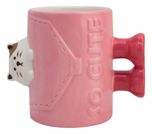 Taza De Cerámica Animales 3d Cute Con Asa De Patitas 480 Ml Color Rosa Gato