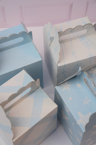 Cajita Cubo/tiendita Pastel-candy Bar-souvenirs-9*9*11-x 30 Celeste Estrellitas