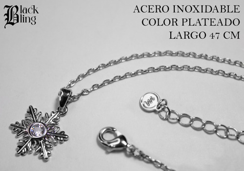Collar Plateado Dije Copo Nieve Zirconia Acero Inoxidable
