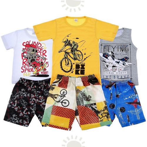 Imagem 4 de 8 de Kit 3 Conjuntos Roupa Infantil Menino Masculina Atacado
