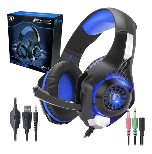 Audifonos Diadema Gamer Gm-1 Led Ps4 Xbox One S, X Pc Laptop Color Azul