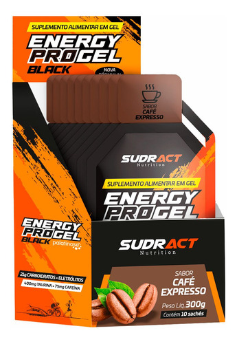 Energy Pro Gel Black Cafeína (10 Sachês Total 300g) Sudract