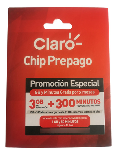 Chip Claro Paquete 50 Unidades 50 Min + 1 Gb + Redes S.