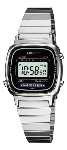 Reloj Casio La-670wd-1d Dama Ultimo Disponible Color De La Malla Plateado Color Del Bisel Plateado Color Del Fondo Negro