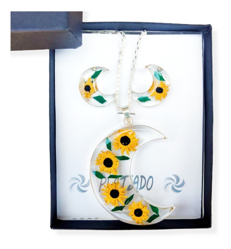 Collar Luna Girasol Shrek Plata Regalo Novia Aretes Gratis 