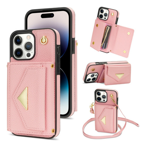 Funda Tipo Cartera Para iPhone 15 14 13 Con Correa