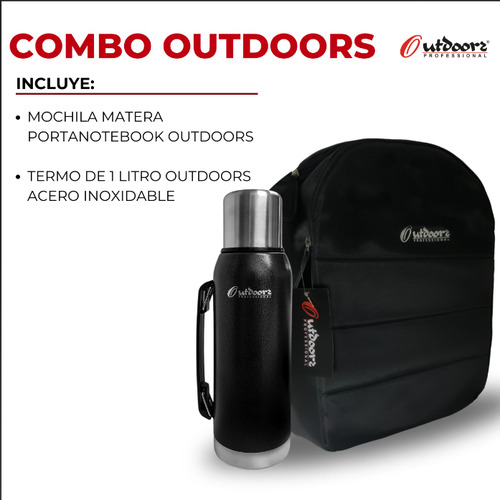 Combo Matero Mochila + Termo Acero Inox 1lt Bolso Viaje Mate Outdoors Professional