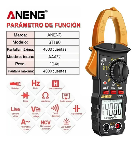 Pinza Amperimétrica Digital, Multímetro Digital Aneng St180