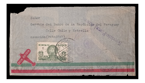 Sobre Circulado México A Paraguay Via Aerea 1938 Yv. 66