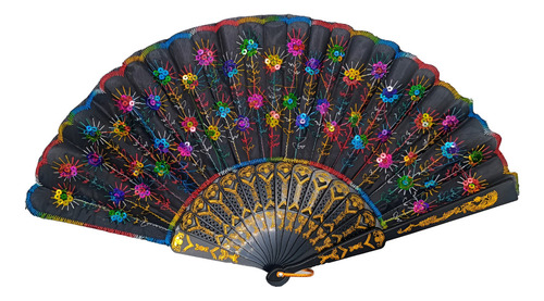 Et Abanicos De Mano Plástico Color Negro Varios Diseños 12