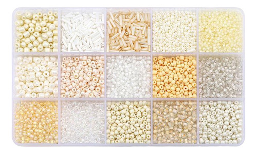 Juego De Cuentas De Vidrio De 15 Rejillas Para Hacer Beige