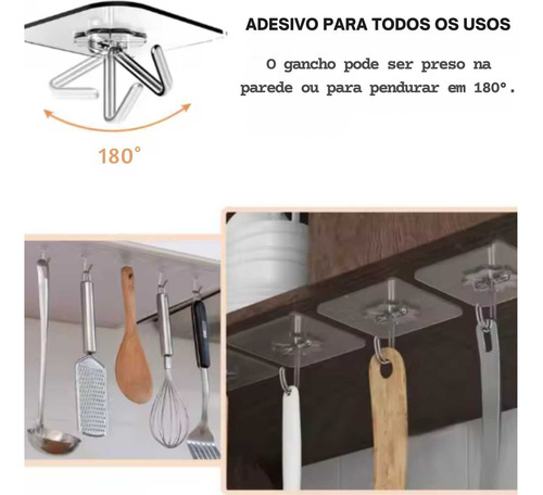 Gancho Inox Adesivo Alta Aderência Suporte Kit C/ 12und