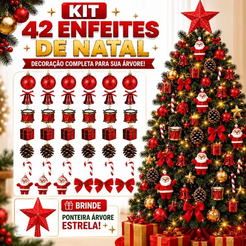 Kit 42 Enfeites Arvore de Natal Completo Decorada Decoração Natal...