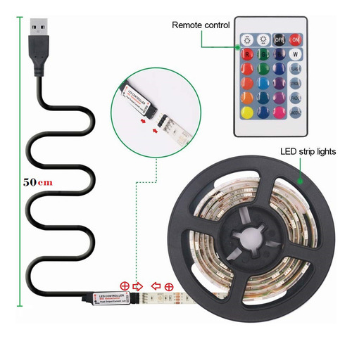 Tira De Luz Led Con Control Remoto, Alimentada Por Usb, 16
