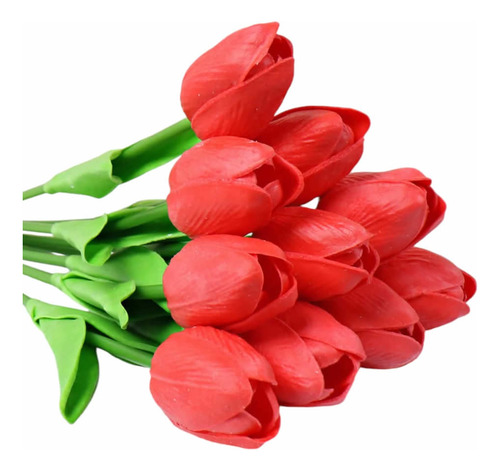 Buque De Tulipas Vermelhas Real Ao Toque Com 10 Unidades