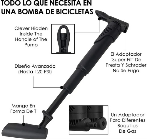 Set Bombín Inflador Manual Para Bicicleta 120 Psi