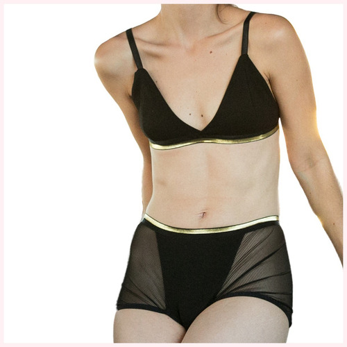 Imagen 3 de 3 de Conjunto De Bralette Y Bóxer De Algodón Con Cintilla Dorada