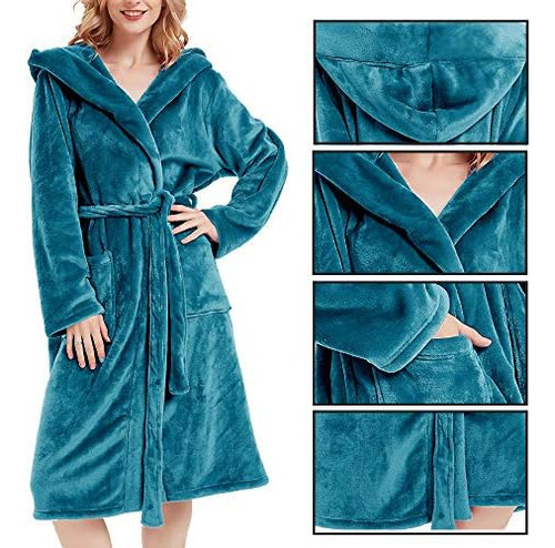 Albornoz Con Capucha De Lana Para Mujer, Bata Larga De Tela