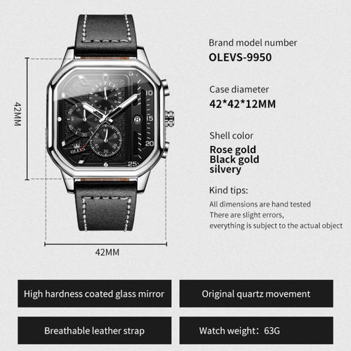 Reloj Olevs Luminous Square Con Calendario Cronógrafo