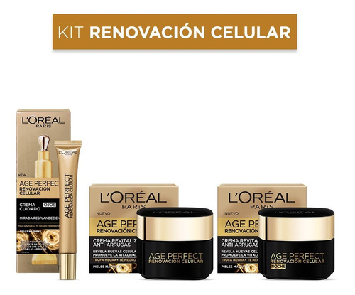 Kit Loreal Renovacion Celular: Crema De Ojos + Noche + Día Tipo De Piel Normal