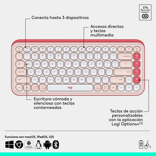 Kit Teclado Y Mouse Logitech Pop Icon, Español, Rosado