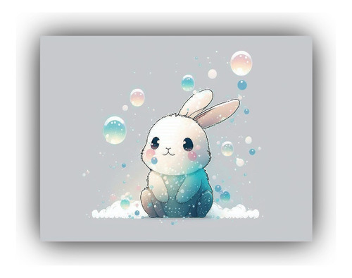 Canva Bastidor Madera Imagen Conejo Kawaii 50x40cm Animales