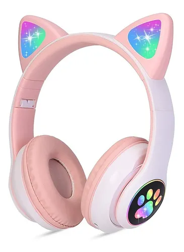 Auriculares para niños, inalámbricos, con luz LED, con diseño de orejas de  gato, para niñas, con micrófono, para la escuela, Kindle, tableta, PC