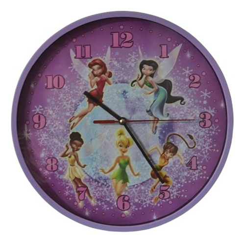 Reloj De Pared Tinker Bell Campanita Disney Color De La Estructura Lila Color Del Fondo Lila