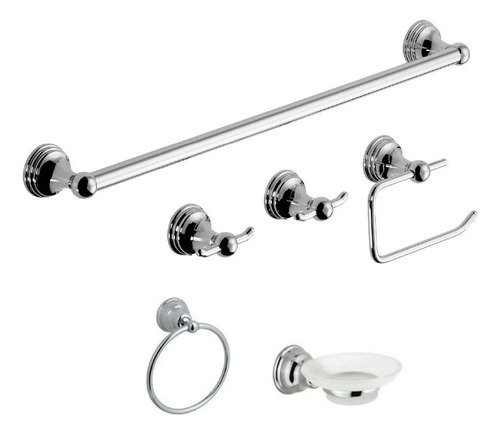 Set Accesorios Baño Kit 6 Piezas Cromado Hydros Kiss Plus
