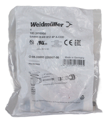 Weidmuller Saibw-m-4/8 M12 4p A-cod Conector Acoplable