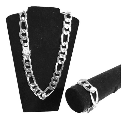 Conjunto Cordão Corrente + Pulseira 3x1 Grossa De Prata 925