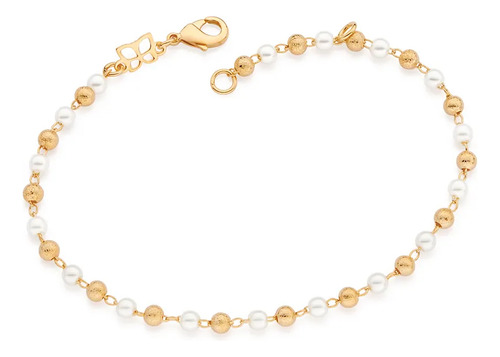 Pulseira Rommanel Banhada A Ouro 18k Com Pérolas - Tam.19m