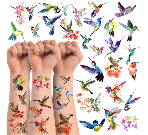 Tatuajes Temporales De Colibri, 20 Hojas, 160 Piezas De Calc