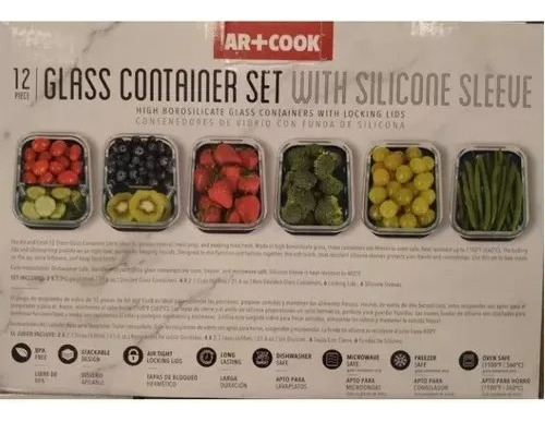 Set 12 Contenedores Art And Cook Vidrio Silicona Con Tapa Ms